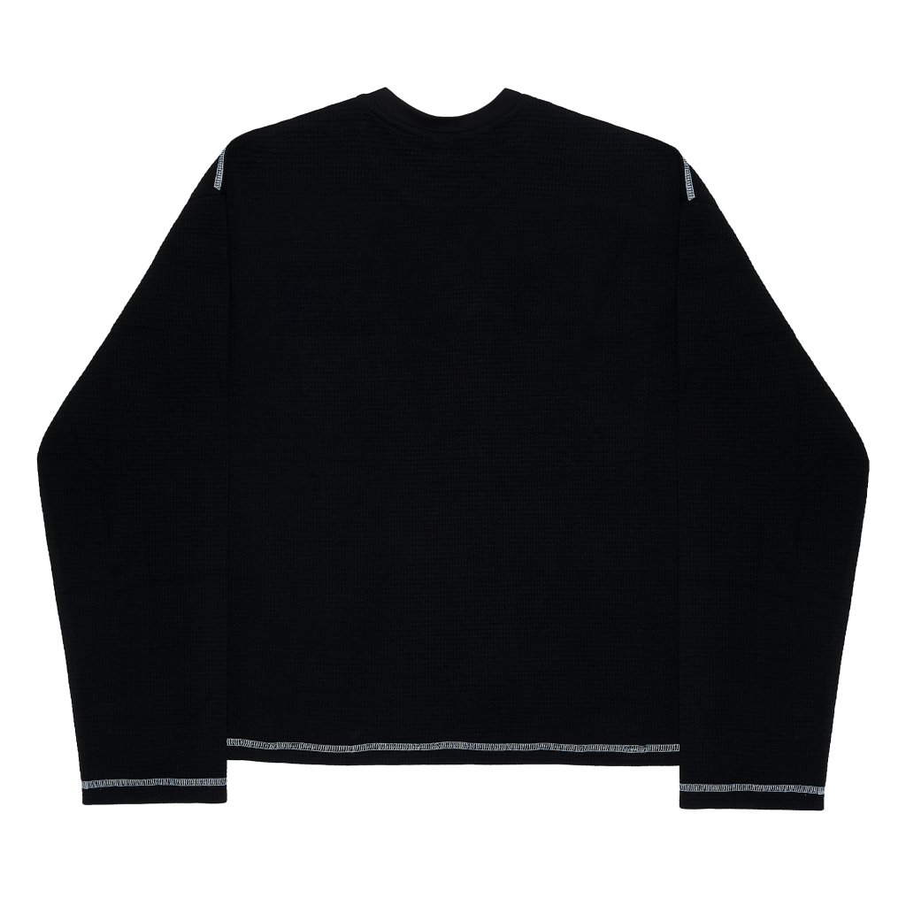 Waffle Embroidered Boxy Long Sleeve Black - nss edicola