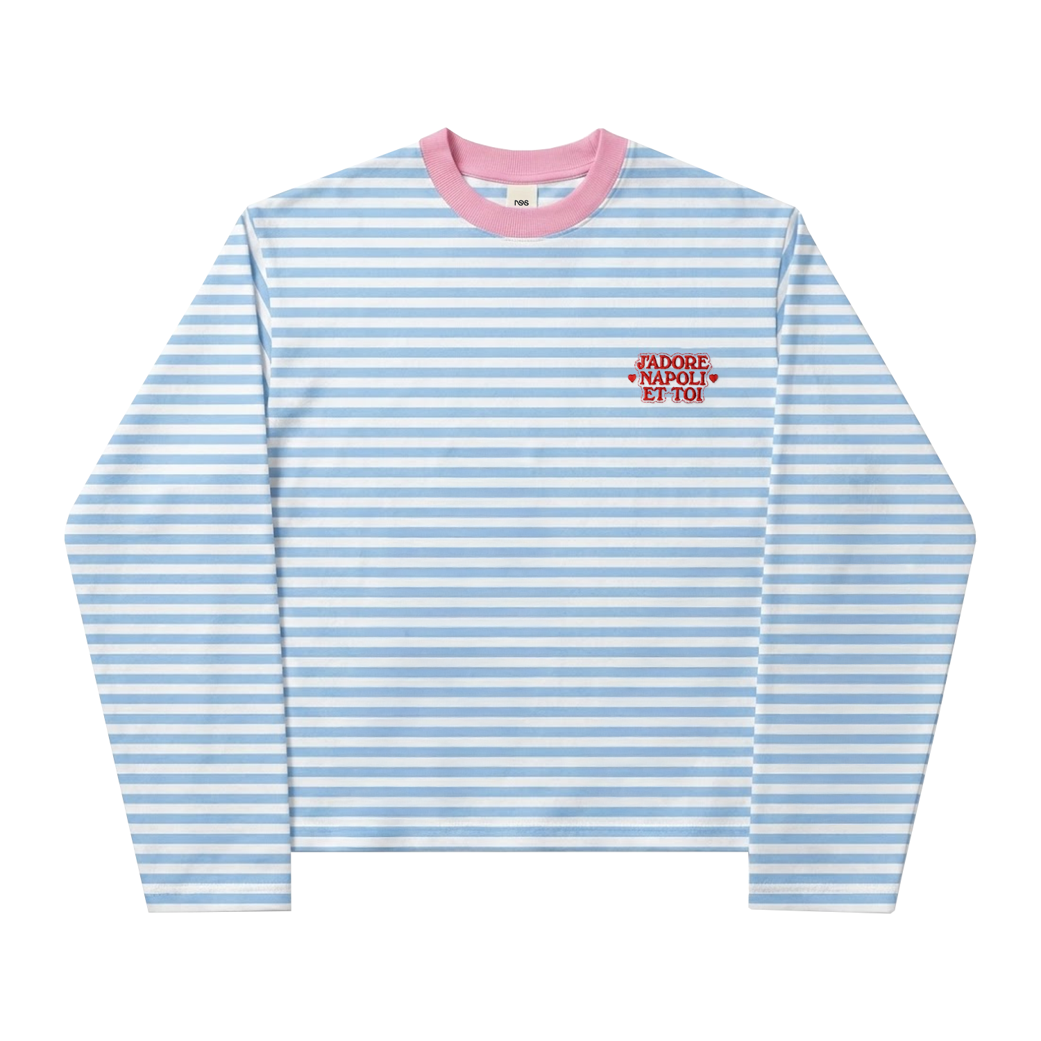 J'Adore Napoli Et Toi Boxy Long Sleeve Stripes White/Baby Blue