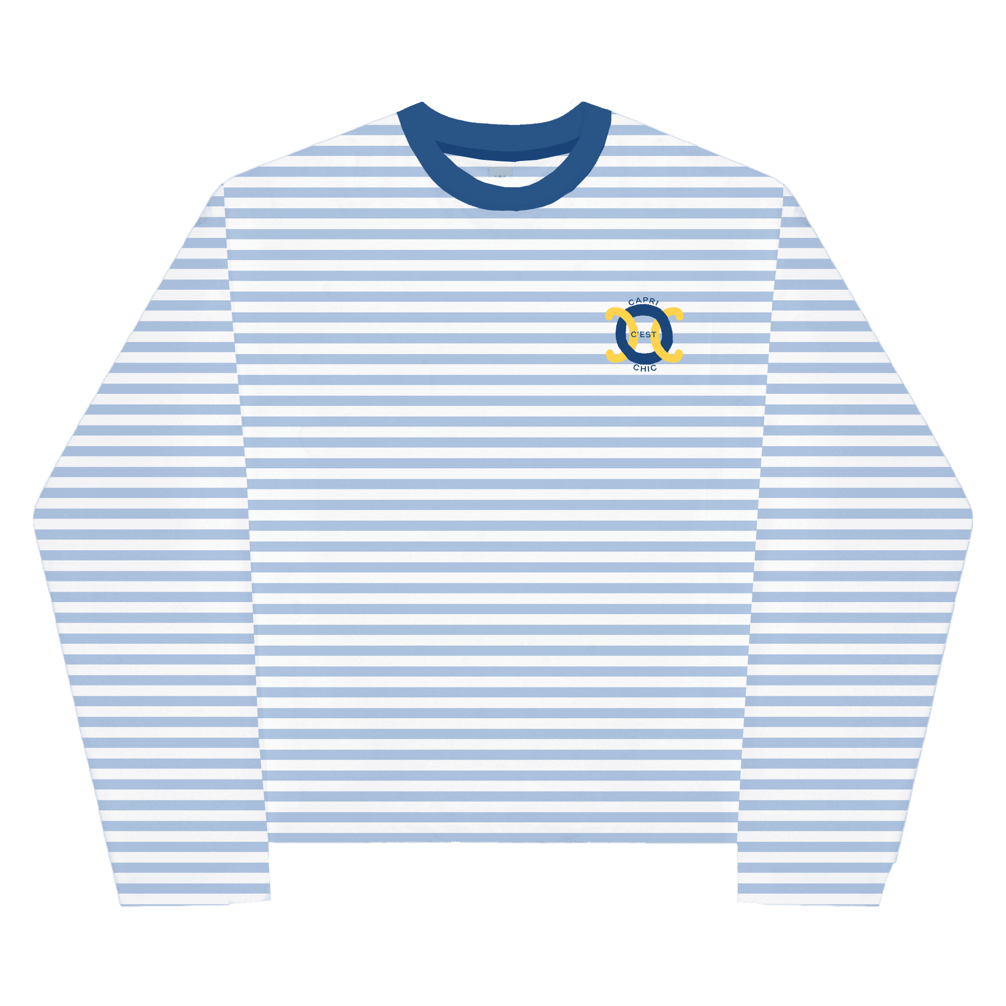 Maglietta a maniche lunghe a righe Boxy Capri C'est Chic White/Baby Blue